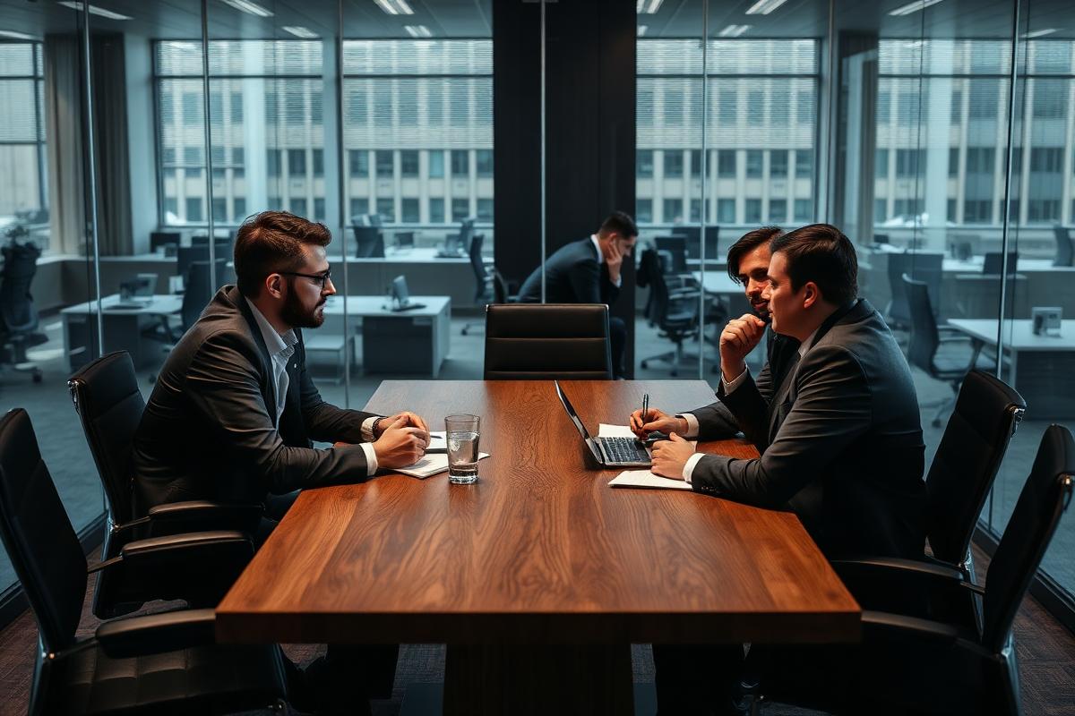 Investors meeting around a table in a glass-walled boardroom