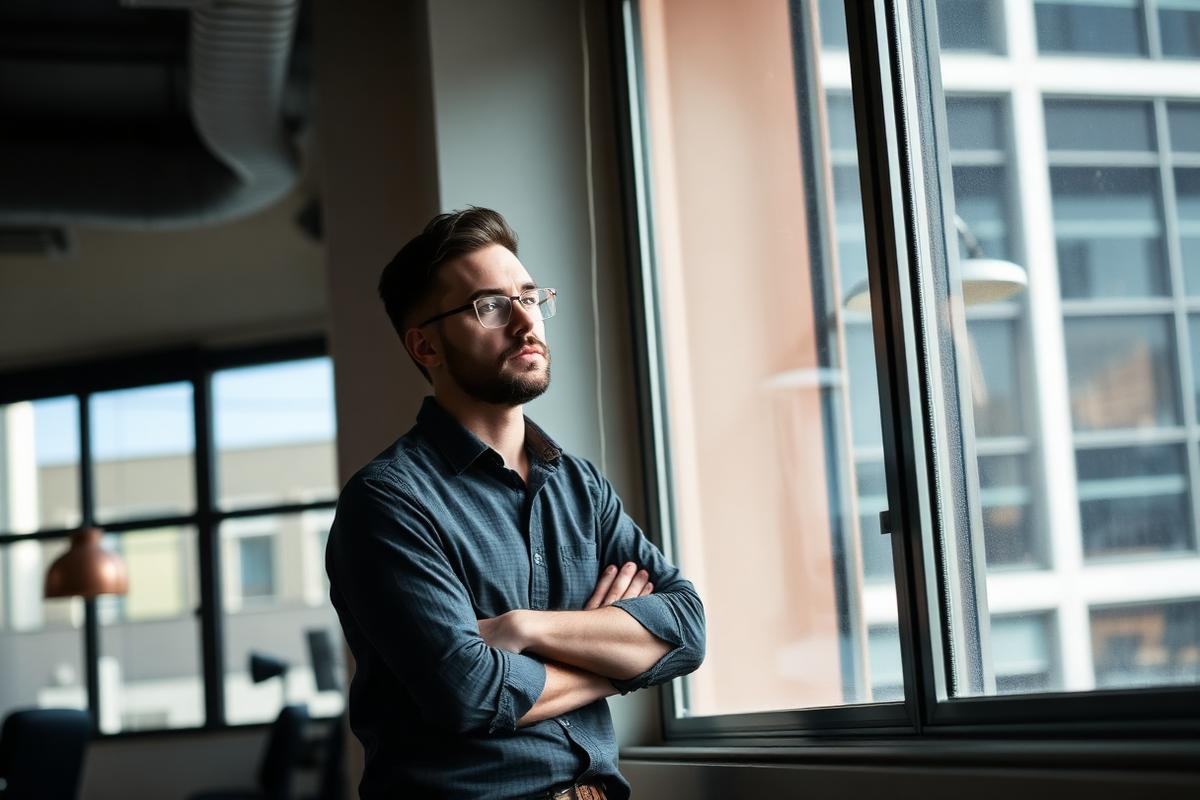 Portrait of a startup founder standing by an office window