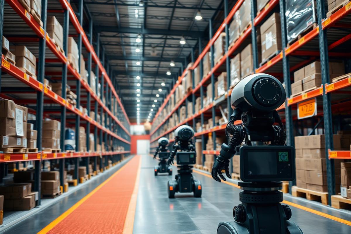 Autonomous robots moving inventory through a logistics warehouse